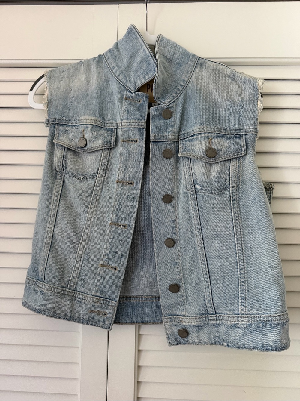 PAIGE Light Blue Distressed Denim Vest